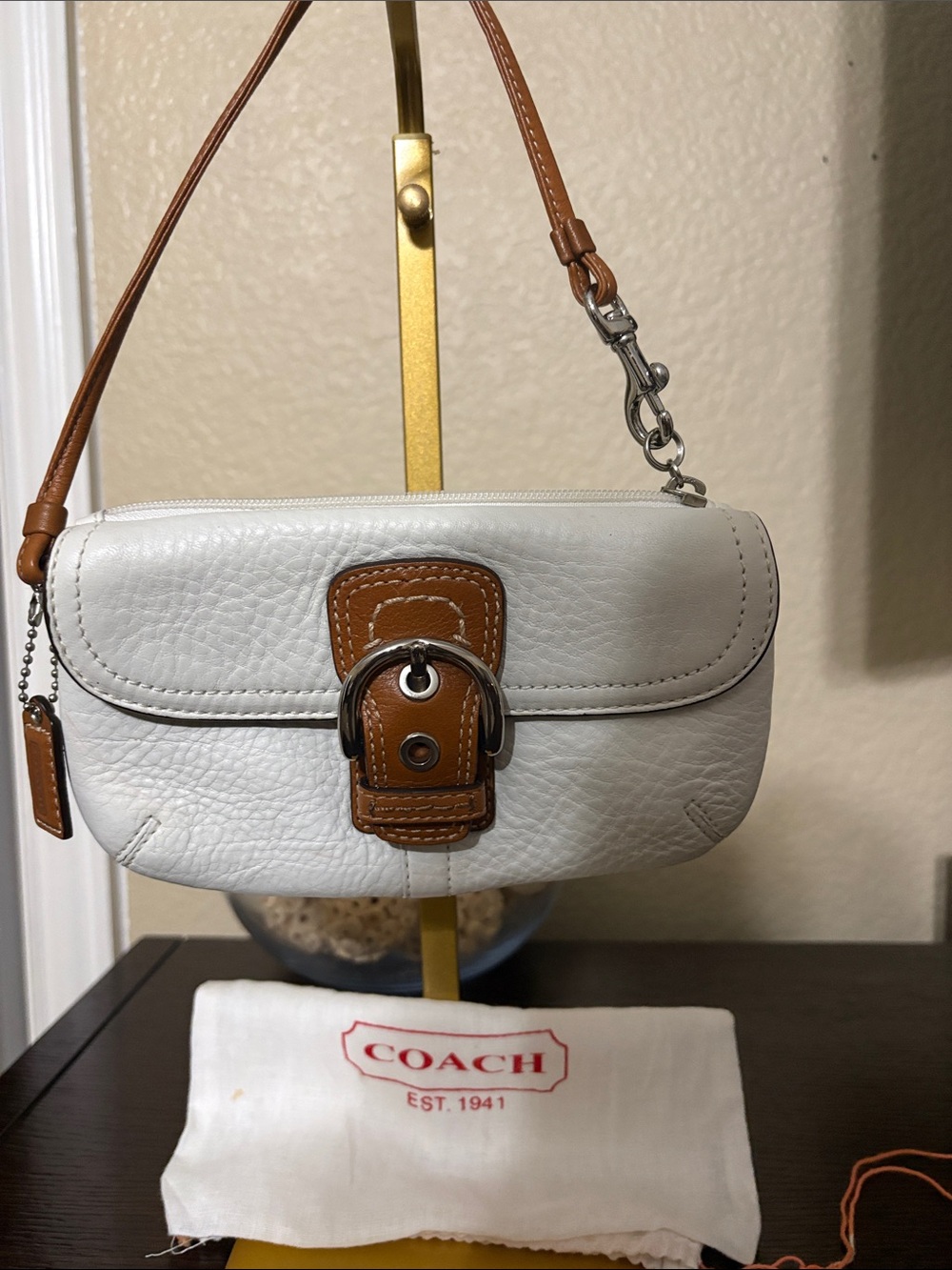 Coach Soho White Leather Flap Wristlet / Mini Shoulder Bag